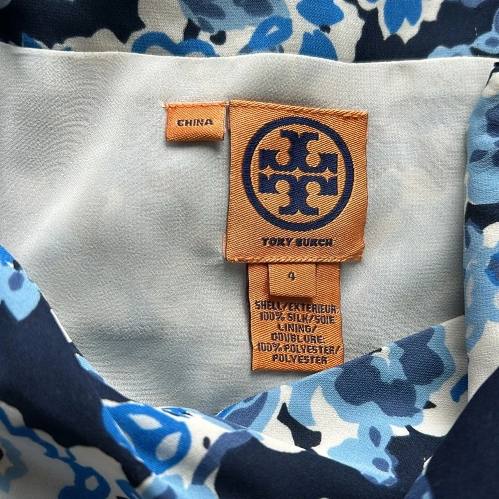 Tory Burch Silk Halter Neck Midi Dress Blue Floral Side Zip Pleated Sz 4 - Picture 10 of 16